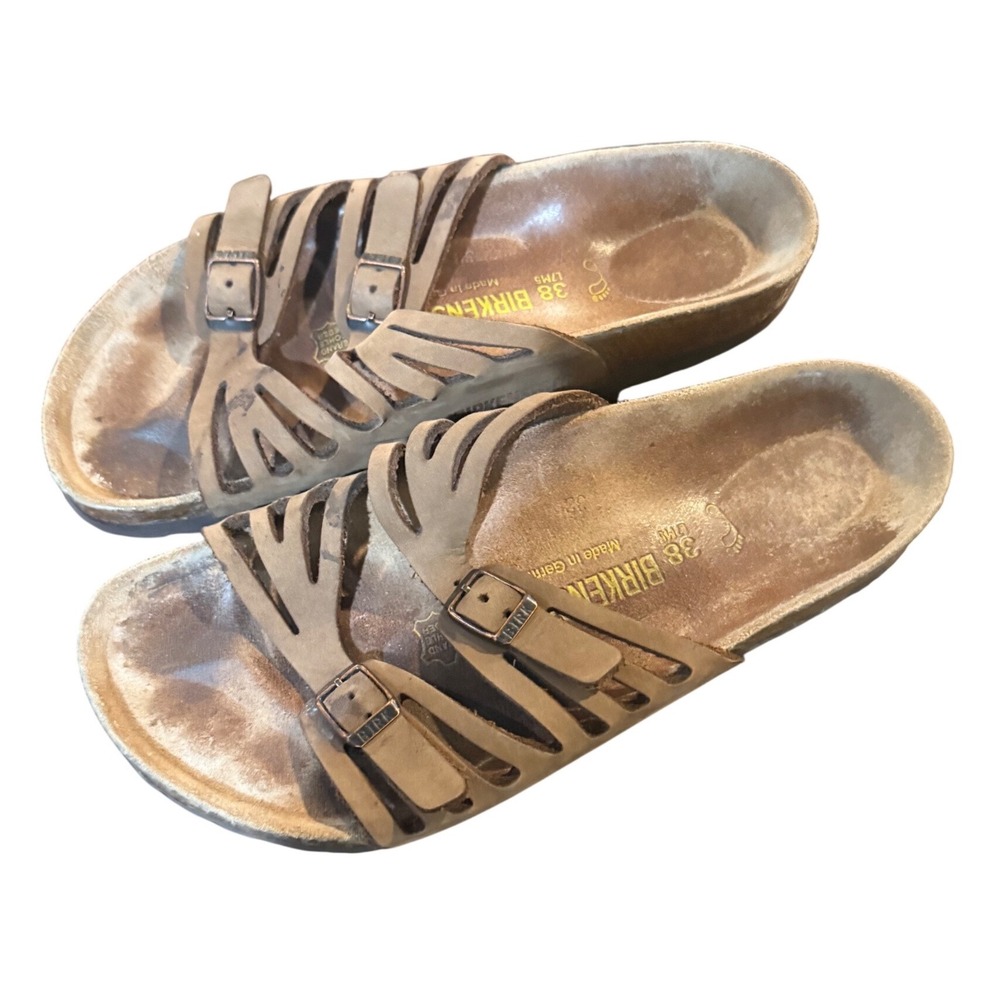 Birkenstock Granada Sandals Womens 7.5 Brown Laser Cut Double Strap Slide Boho